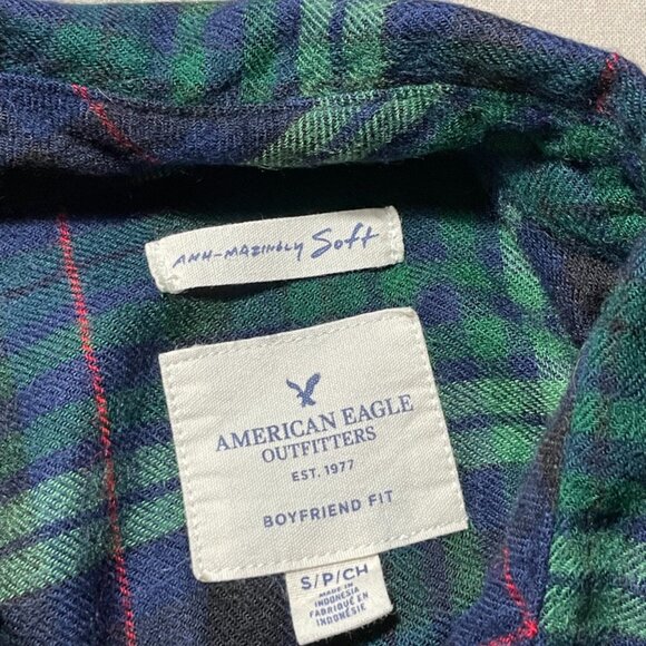 American Eagle Button-down Flannel Plaid - Blue/Green S - Picture 4 of 10